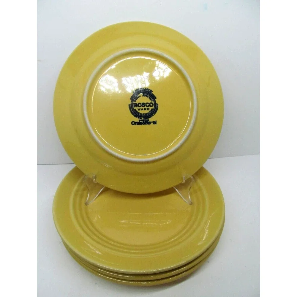Crate & Barrel BoscoWare Yellow Behive Embossed Rings Salad Plates Bundle of 4